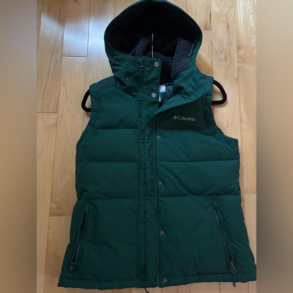 Columbia Forest Green Hooded Down Vest